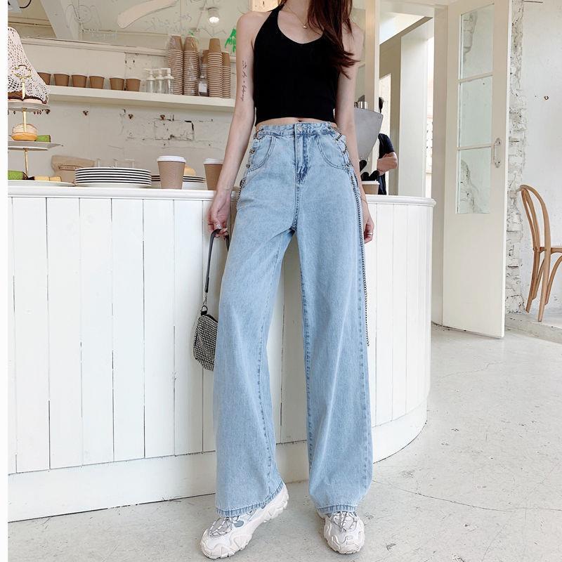 Quần Jeans denim Lưng Cao Ống Rộng Mẫu Mới 2021 Thời Trang Mùa Hè Cho Nữ