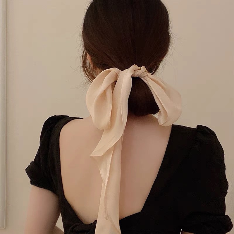 Dây Cột Tóc Bằng Lụa Dài Màu Trơn Thanh Lịch Phong Cách Hàn Quốc