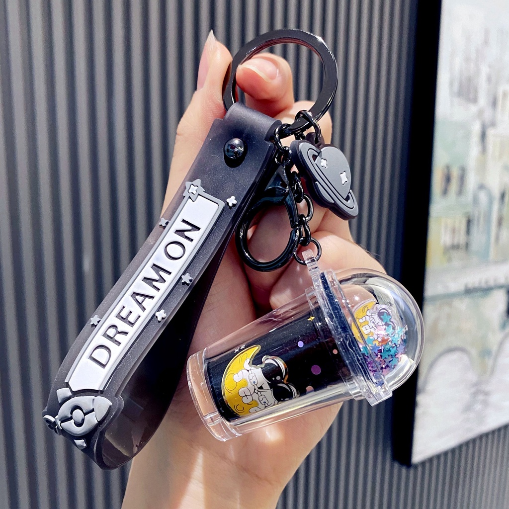 Móc Khóa Hình Ly Trà Sữa / Phi Hành Gia Có Đèn Nhấp Nháy Dễ Thương