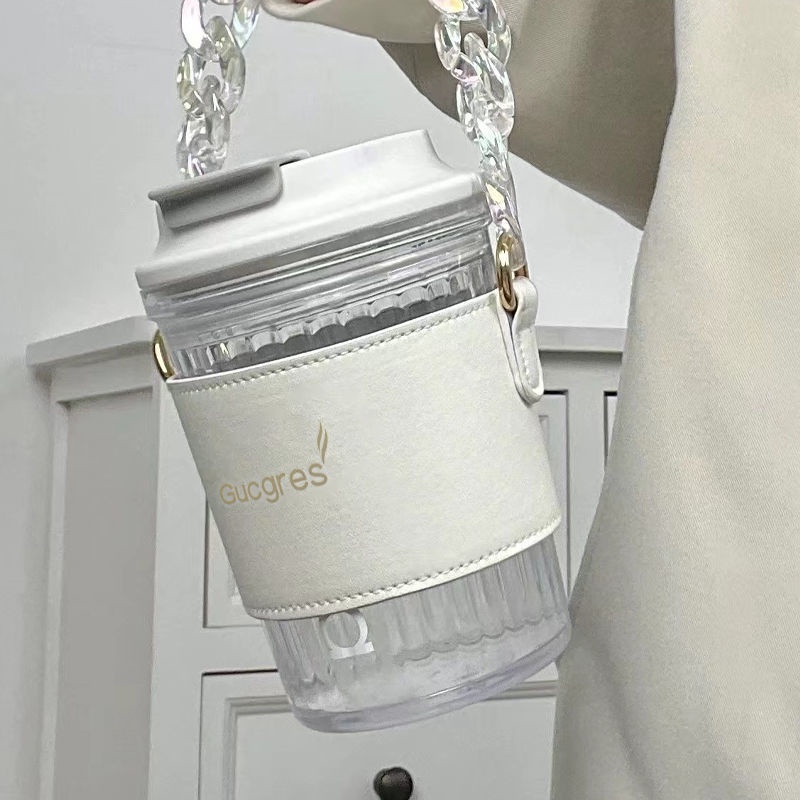Cốc giữ nhiệt Gucgress có nắp, có bao da đi kèm cute, dung tích chứa nước 420 ml