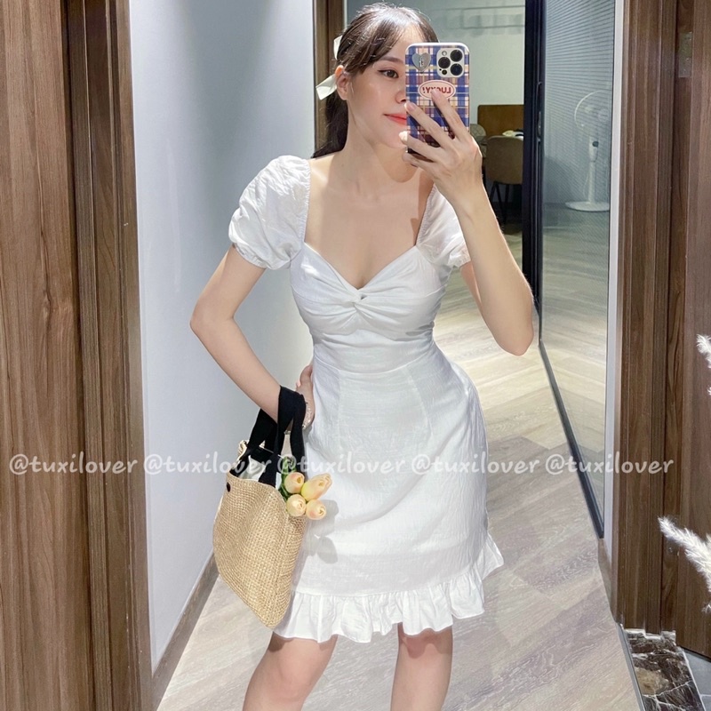Đầm xoè tay phồng màu trắng Tuxilover - Hana dress | BigBuy360 - bigbuy360.vn