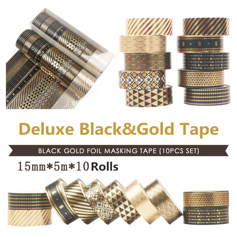 Set 10 Cuộn Băng Lá Vàng 15mmx5m Dùng Trang Trí Sổ Tay DIY