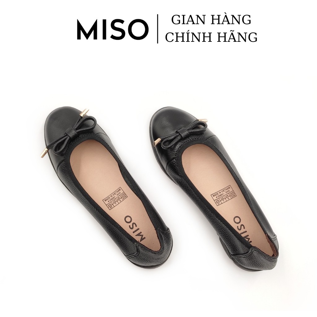 Giày búp bê nữ mũi tròn basic da thật êm chân đế thể thao siêu nhẹ phối nơ Miso M005