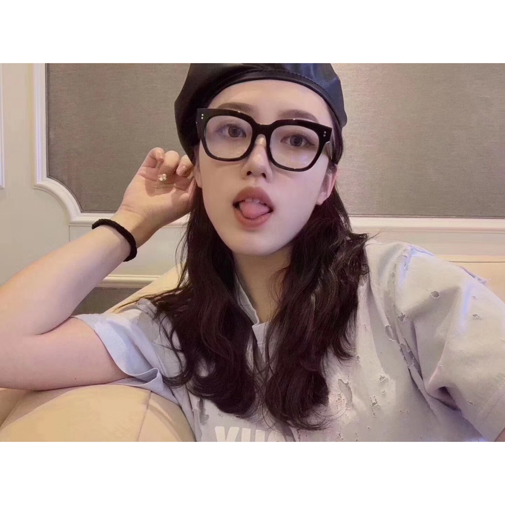 Mắt kính Hagu form vuông đính 2 chấm dọc phong cách Ulzzang