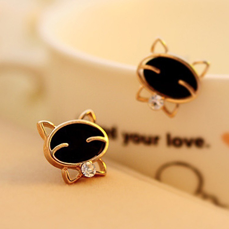 Cặp bông tai kiểu hợp kim hình mèo có đính đá đầy cá tính