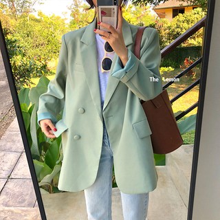 Áo Khoác Blazers Dáng Rộng Cài Khuy Kiểu Vintage Hàn Quốc Thời Trang Mùa Xuân Cho Bạn Gái