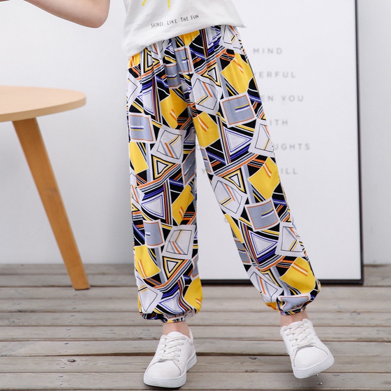 [ZY] Quần Thể Thao Cotton Lụa Dài Đến Mắt Cá Chân In Họa Tiết Thoáng Khí Chống Lem Phong Cách Hàn Quốc Cho Bé 100-150cm