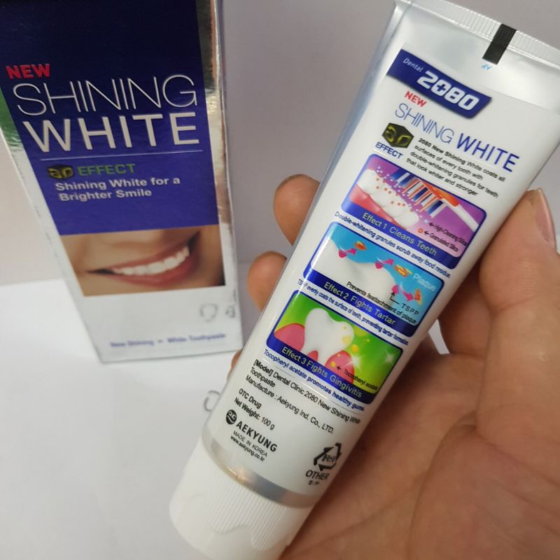 Kem đánh răng 2080 Shining White 3D Effect Hà Quốc, tẩy sạch và làm trắng răng hiệu quả  - SoleilShop