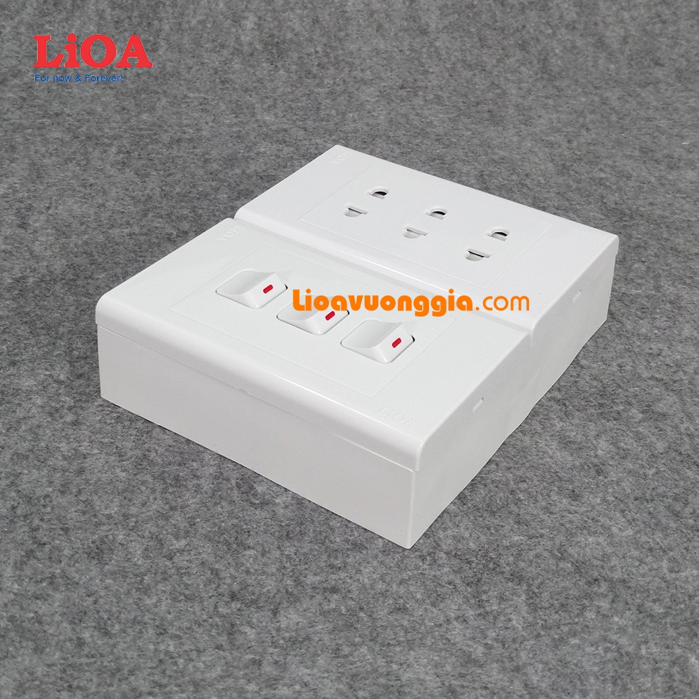 Combo ổ cắm điện ba 2 chấu LiOA 16A 3520W + 3 công tắc điện - Lắp nổi