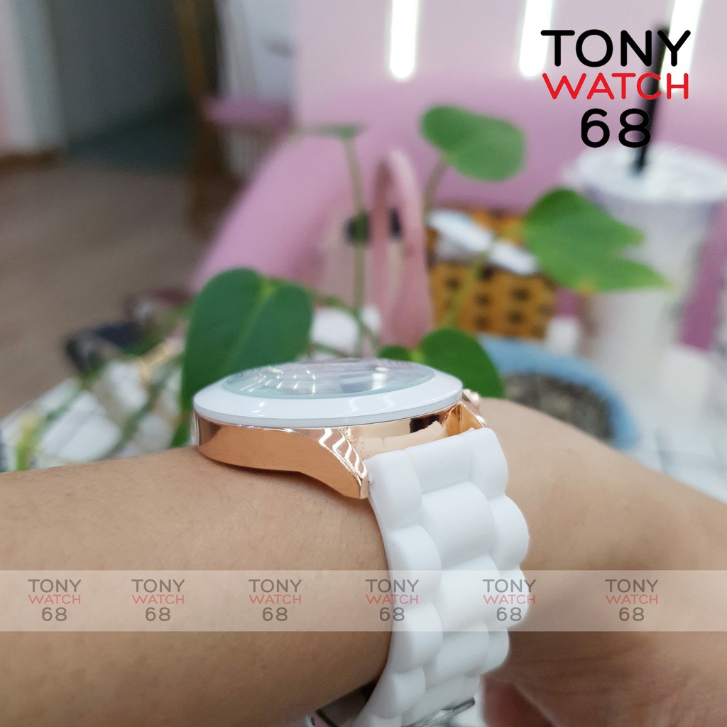 Đồng hồ cặp đôi nam nữ Geneva dây cao su trắng mặt kính cong độc đáo chính hãng Tony Watch 68