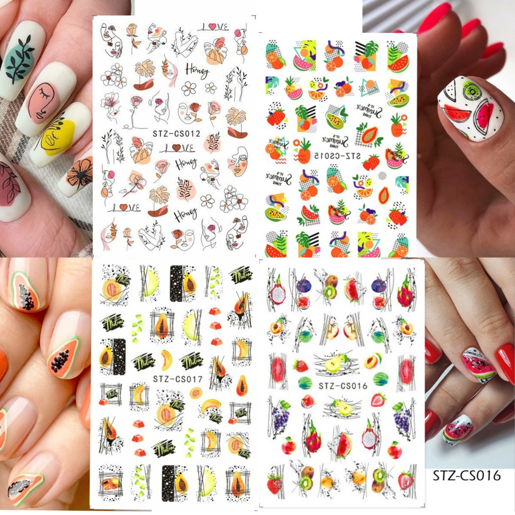 Sticker 3D | Hình Dán Móng Tay Trái Cây Họa Tiết Lá Cây