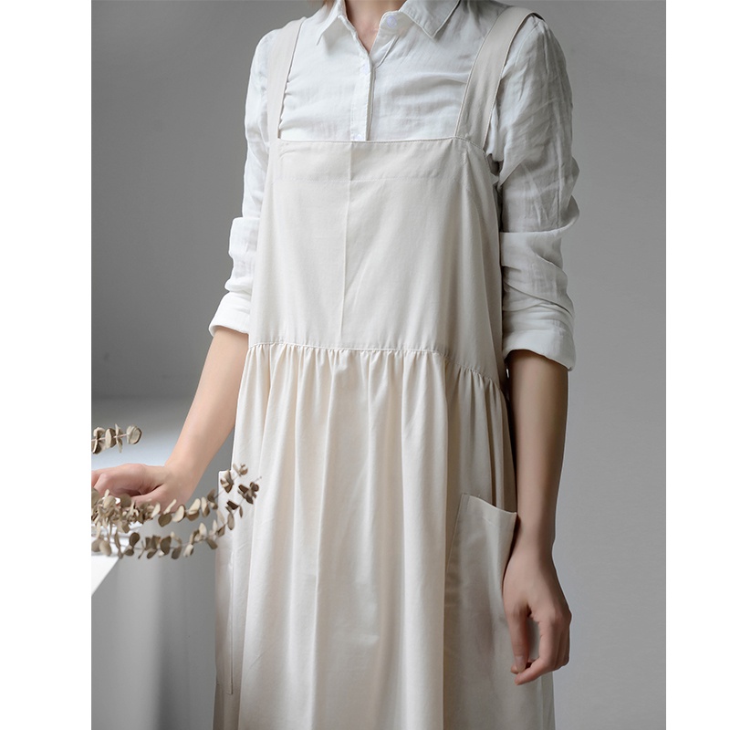 Tạp Dề Cotton Lanh Chống Thấm Nước In Họa Tiết Hoa Phong Cách Hàn Quốc