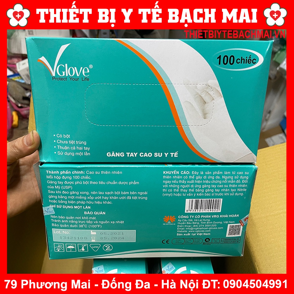 Bao Tay Cao Su Y Tế Vglove Hộp 100 Chiếc - Size XS/S/M