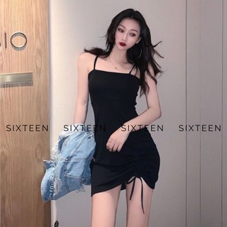Váy nữ hai dây rút eo, đầm nữ ôm body rút dây sixteen.