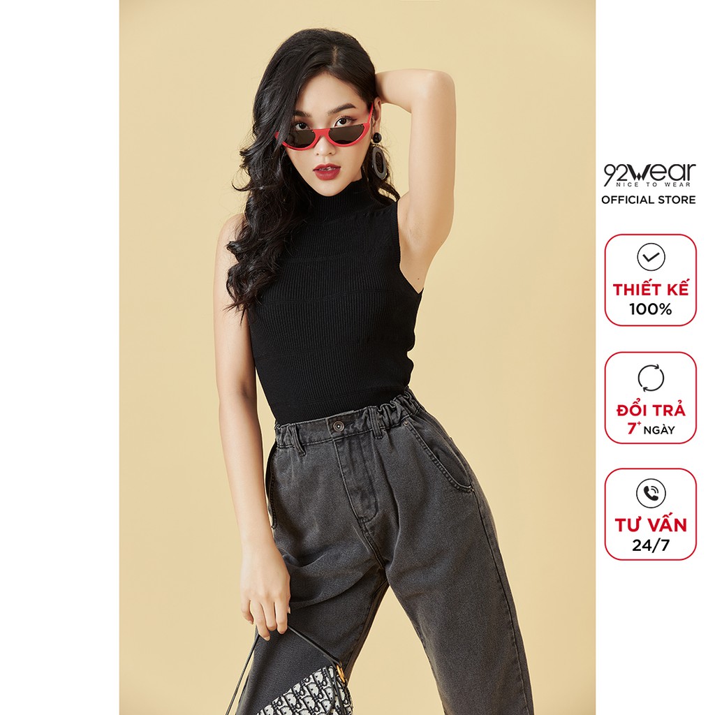 Áo len nữ 92WEAR màu màu Be Ghi mỏng sexy sát nách thiết kế bacsic trơn hàn quốc cổ cao trơn đẹp ALA0051 | BigBuy360 - bigbuy360.vn