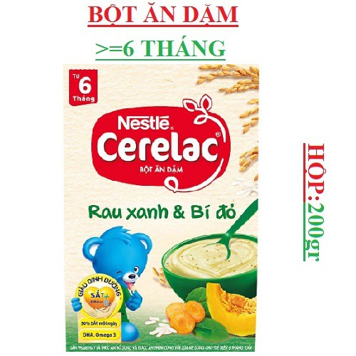 Bột ăn dặm gạo lức và sữa, bột ăn dặm gạo trái cây, bột ăn dặm rau xanh bí đỏ Nestle' hộp 200gr