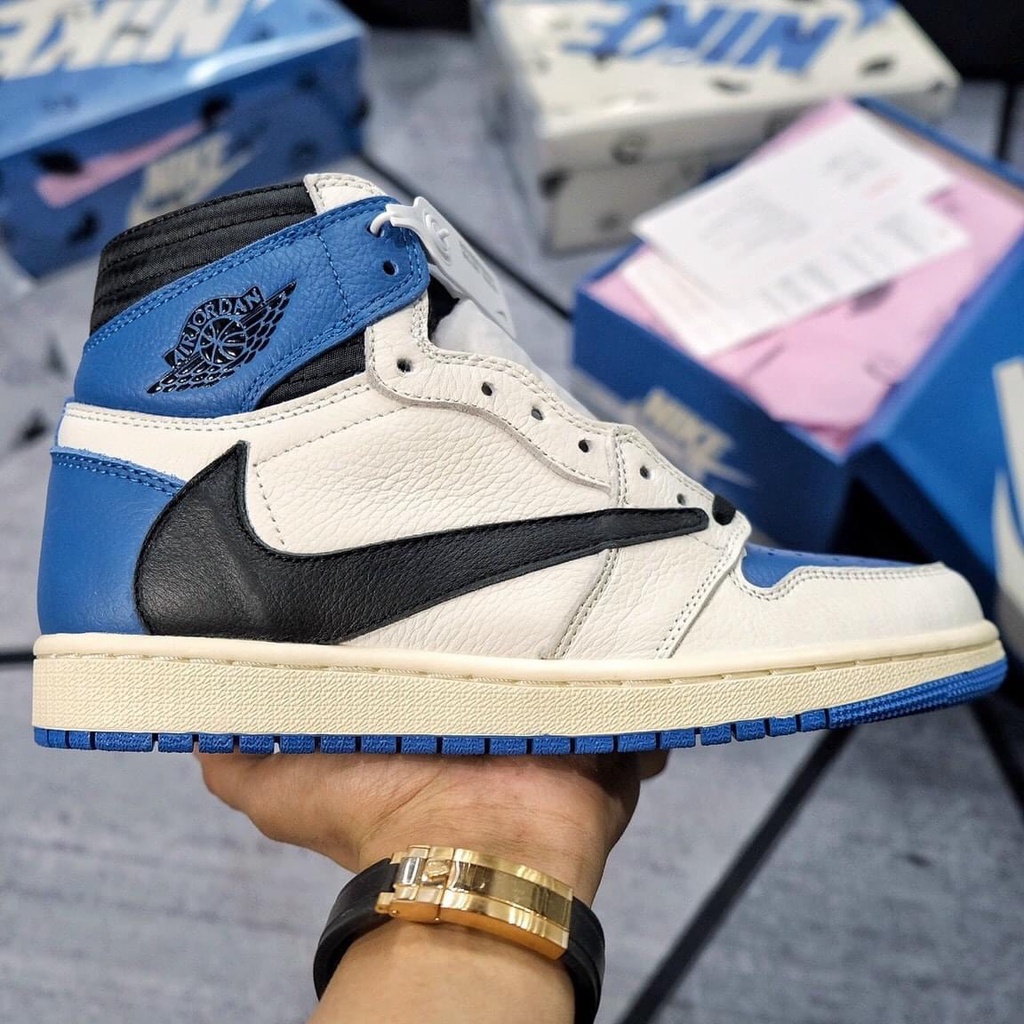 Giày Sneaker jd 1 TRAVIS SCOTT HIGH OG ROYAL BLUE, bản S.Cấp full phụ kiện