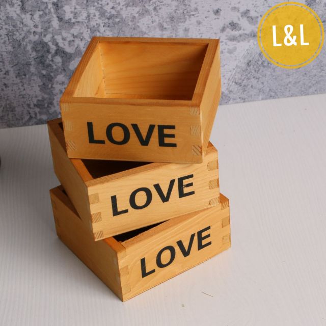 Chậu gỗ LOVE hình chữ nhật trồng cây cảnh cây cảnh nội thất, tiểu cảnh sen đá, xương rồng, cây cảnh để bàn