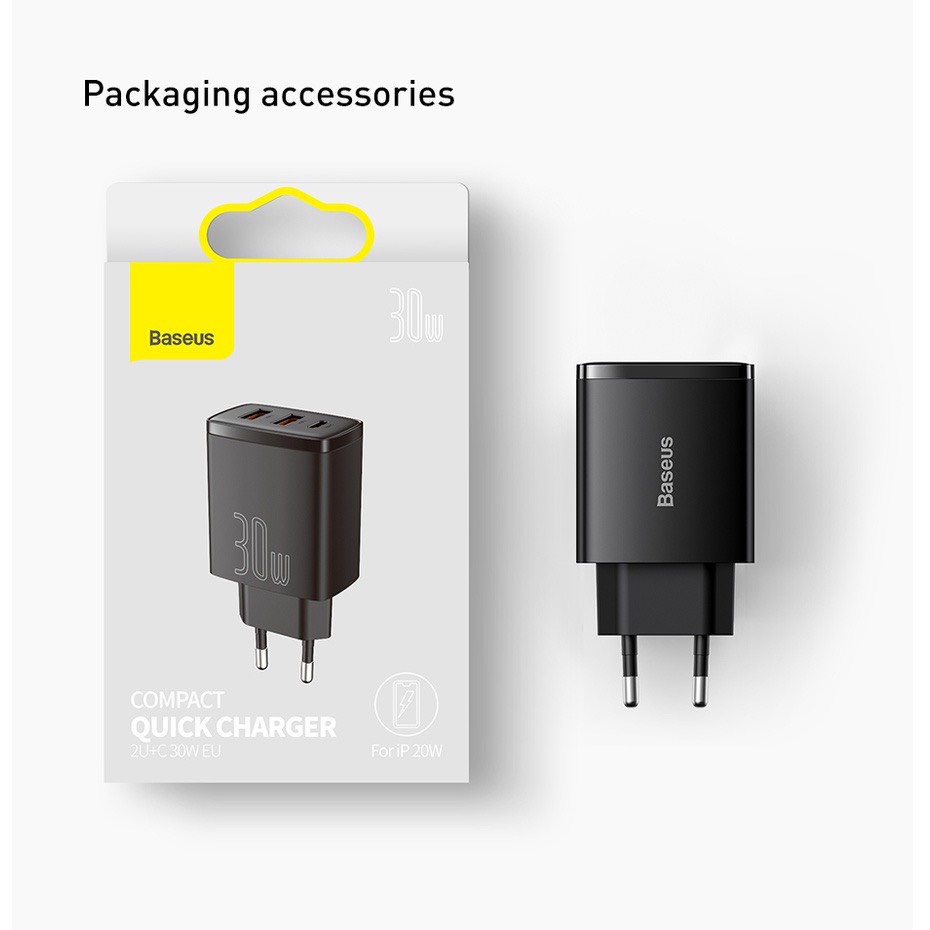 Củ sạc nhanh Baseus 30W PD USB Type C cho iPhone 12 Pro Max 11 Mini 8 Plus chính hãng