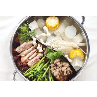 Nồi nấu lẩu uyên ương 2 ngăn inox 30cm, kèm nắp kính, nấu được trên bếp từ (Có ảnh thật)