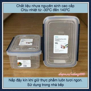 Combo 02 Thùng Đựng Thực Phẩm Inochi 10L - nắp đậy kín khí giữ thực phẩm luôn tươi ngon