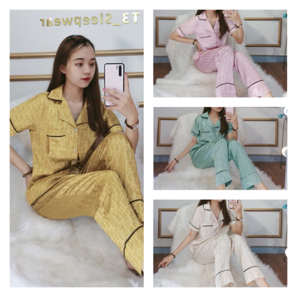 Đồ bộ set lụa gấm áo tay ngắn và quần dài nhiều màu