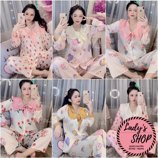 Đồ Bộ Pijama💖Bộ Ngủ Lụa Tay Dài Tiểu Thư Cổ Nơ Dễ Thương