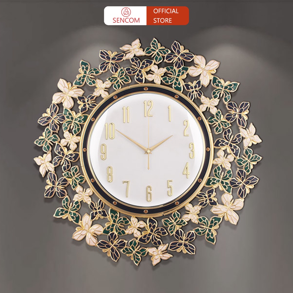Đồng hồ treo tường trang trí decor SENCOM, đồng hồ tráng gương kim trôi cỡ lớn Bắc Âu - E01