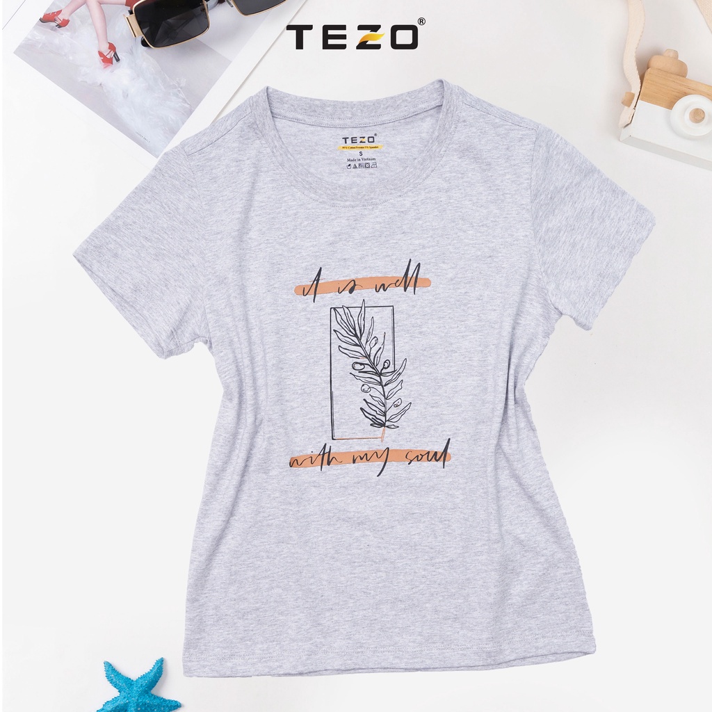 Áo phông nữ in hoạ tiết hình lá TEZO năng động thoải mái 2204APOT03