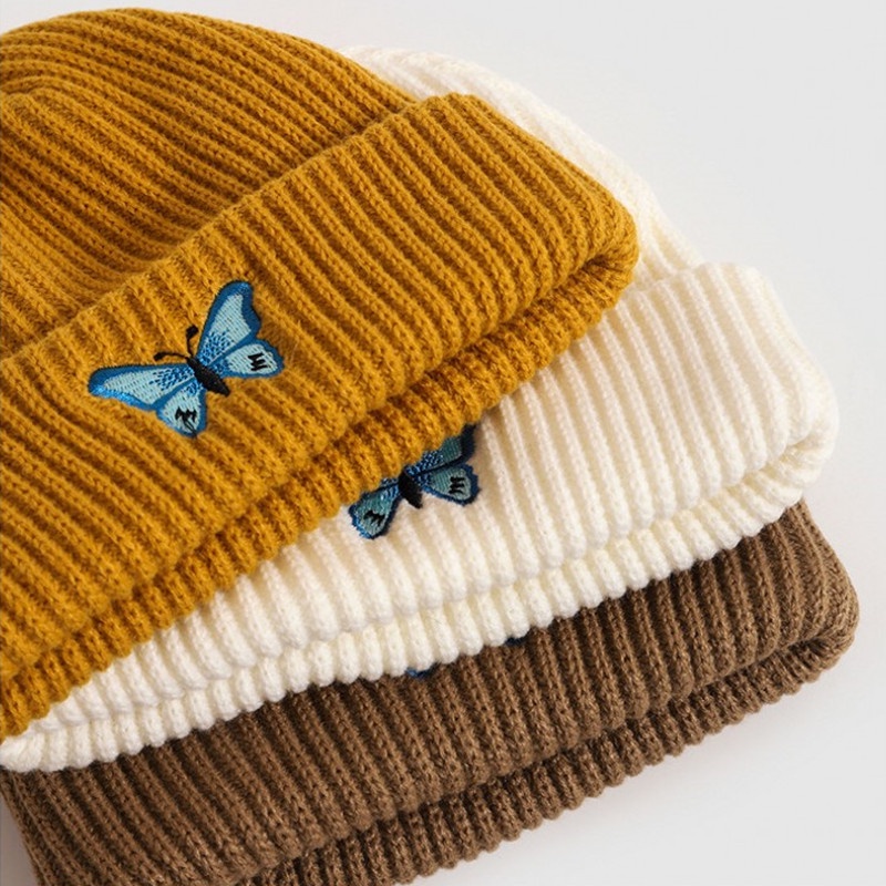 Mũ  dệt kim mềm co giãn thêu hình bướm thời trang mùa đông cho nam và nữ