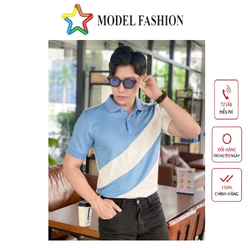 Áo thun polo nam cổ bẻ họa tiết sọc chéo chất liệu vải cá sấu Cotton mềm mịn Model Fashion