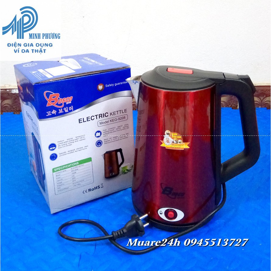 Chính hãng Bảo hành 12 Tháng Ấm Đun Siêu Tốc Cao Cấp 2 Lớp Bosco KEG 9208