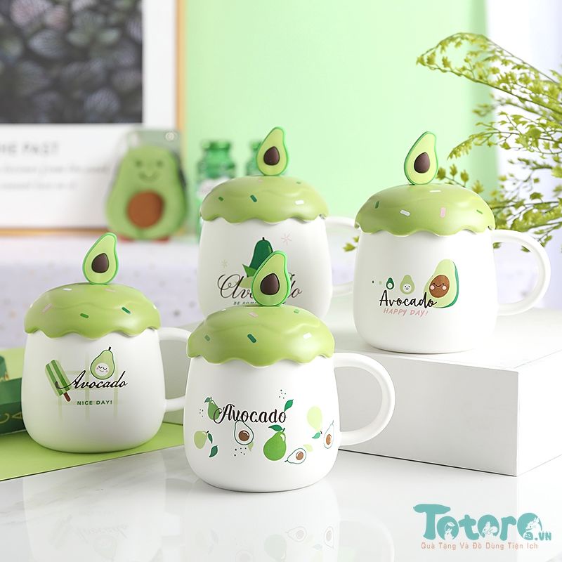 Ly cốc sứ Thú cưng Heo hồng - Gấu Bắc Cực - Bò Sữa Moo - Mèo Cat Tour dễ thương kèm thìa