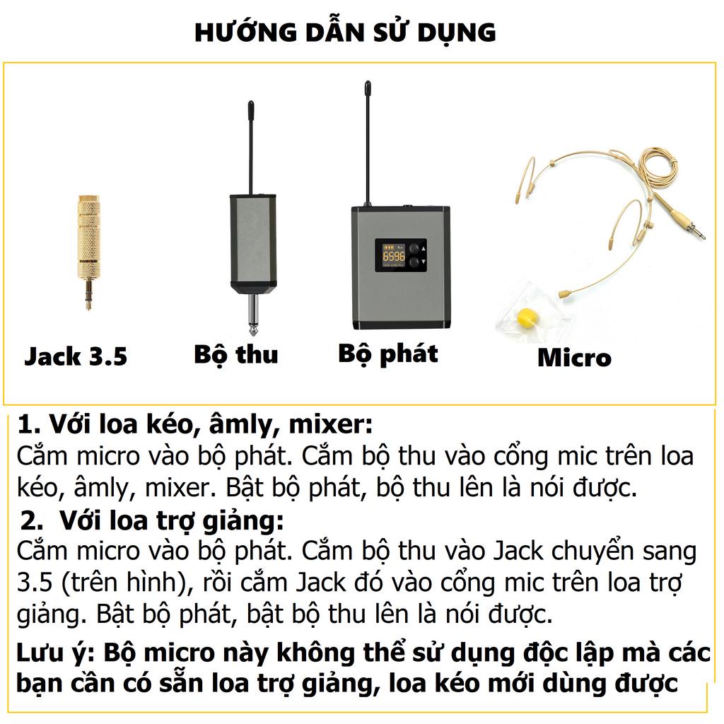 Micro không dây đeo tai hạt gạo màu da dùng pin sạc, sóng UHF