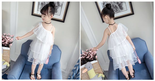Đầm voan công chúa nhiều tầng lệch vai sang chảnh cho bé.Chất voan lụa mềm đẹp hàng thiết kế,bên trong có lót cotton