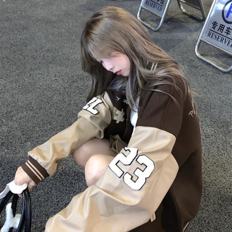 Áo khoác bóng chày IELGY dày dáng rộng phong cách Hàn Quốc cho nữ