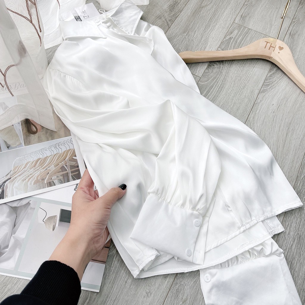 [Mã FAMAYWA giảm 10K đơn 50K] Áo Sơ Mi Lụa Bóng Trơn Tay Bồng Cổ Đức Cực Xinh | BigBuy360 - bigbuy360.vn