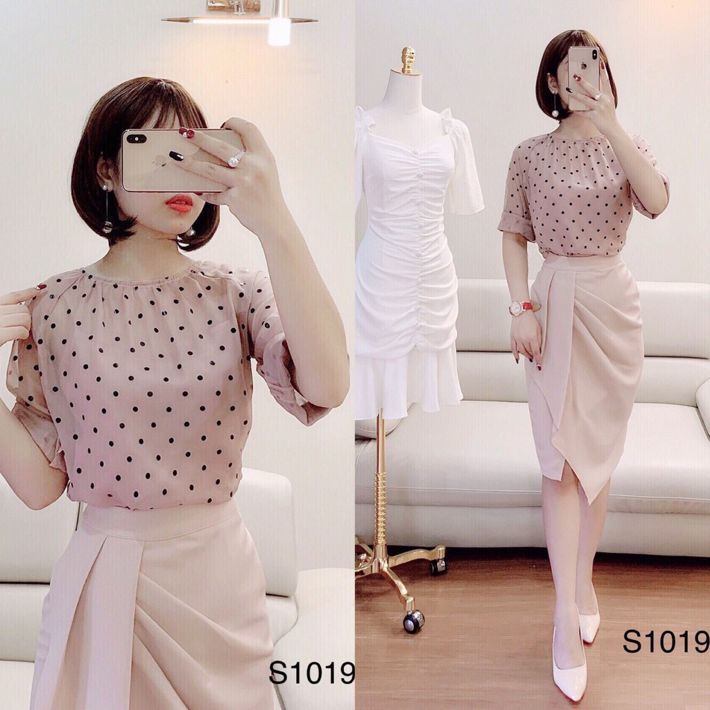 [ xả kho ] MiD Set chấm bi hồng hàng thiết kế cao cấp S1019 Mie Design ảnh thật