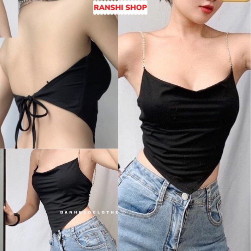 [Sẵn mút] Áo Yếm Croptop LenLy Hở Lưng Dây Xích Hot 2023 - RA039