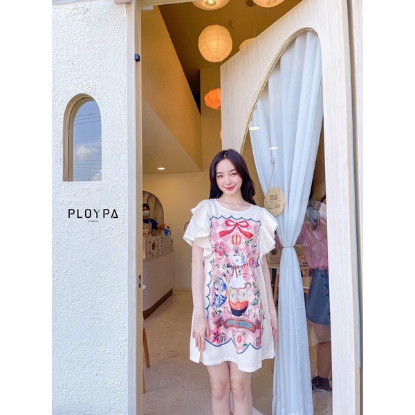 Đầm trắng in Thái cao cấp form đẹp freesize newtag