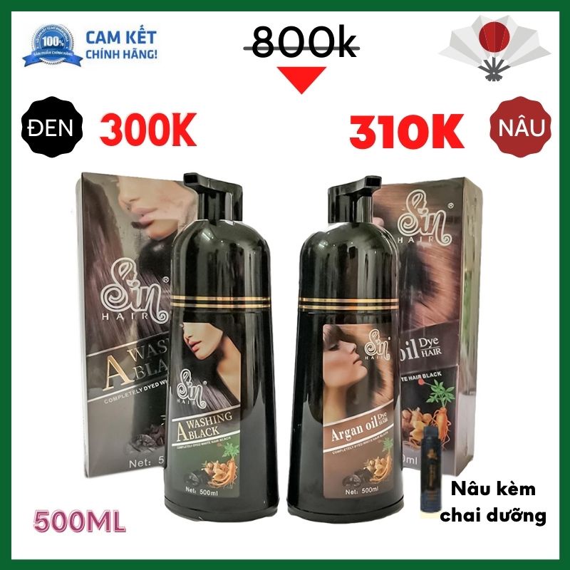 Dầu gội nhuộm tóc 500ml - Dầu gội phủ bạc đen, nâu tóc Sin Hair thảo dược dùng cho nam nữ