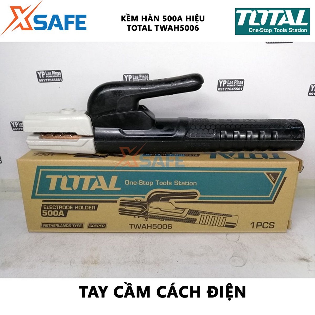 Kìm hàn que TOTAL TWAH5006 Kềm hàn điện Dòng điện định mức 500A, phù hợp sử dụng cho máy hàn MMA của Total