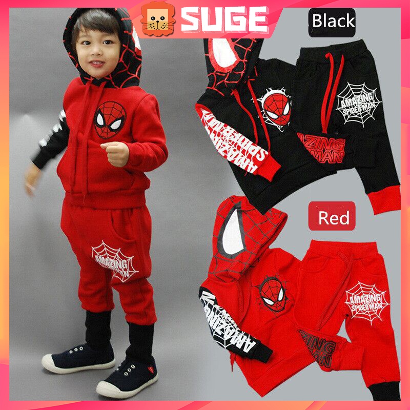 【Suge】Set Đồ Thể Thao 2 Món Gồm Áo Khoác + Quần Dài In Hình Người Nhện Cho Bé Trai 0-4 Tuổi
