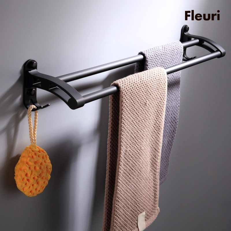 Giá Đỡ Khăn Tắm Gắn Tường Bằng Nhôm Màu Đen Nhám Tiện Dụng Cho Phòng Tắm