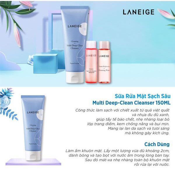 Sữa Rửa Mặt Sạch Sâu Cho Da Dầu Và Da Hỗn Hợp Laneige Multi Deep Clean Cleanser (150ml)