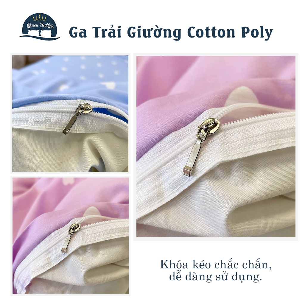 Bộ Chăn Ga Gối 2 Mặt Cotton Poly Họa Tiết Tim Nhỏ, Set 4 Món Đủ Màu