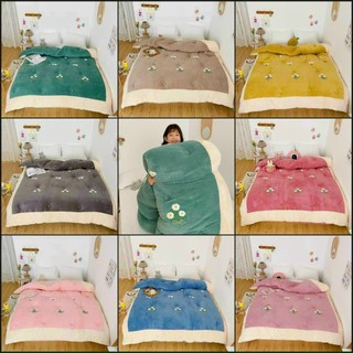 Chăn lông thỏ thêu hoa cúc, Luvate hàng nhập khẩu