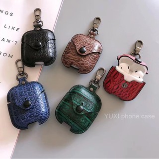 Vỏ bảo vệ hộp đựng sạc tai nghe Airpods bằng da pu dập nổi họa tiết cá sấu