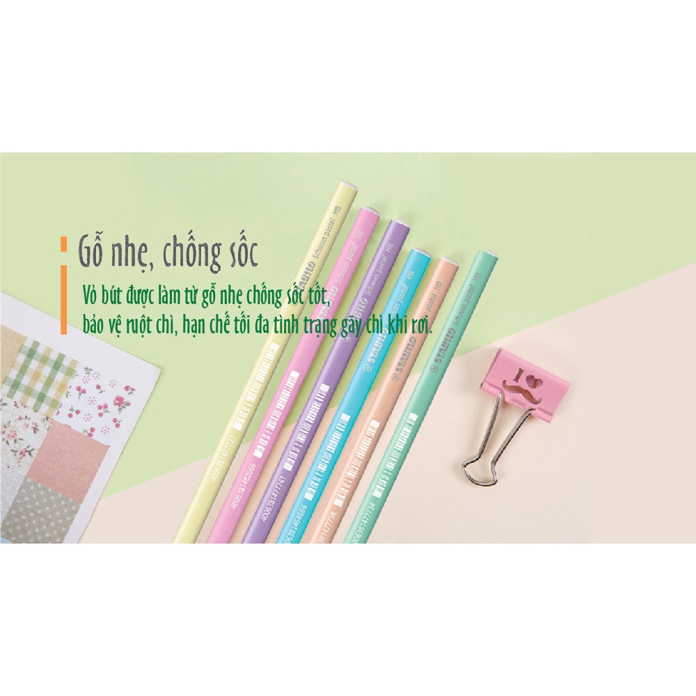 Combo 6 bút chì thân gỗ STABILO Schwan Pastel 421 2B + chuốt chì PS4538 – Màu tím pastel (Pastel Violet)