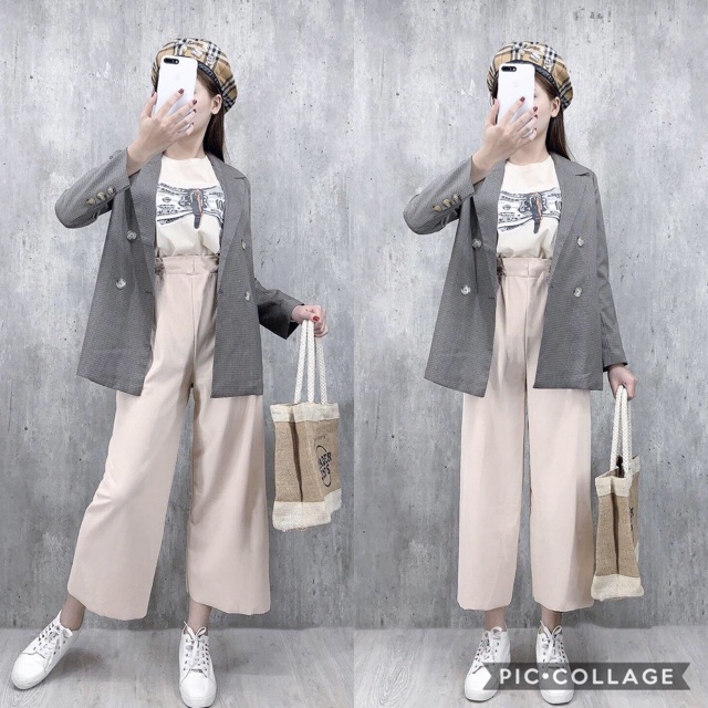 Áo khoác vest blazer công sở nữ caro dài tay 2 lớp đen nâu xanh (không kèm chân váy)